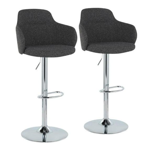 LumiSource Chrome Metal, Dark Grey Noise Fabric Boyne Adjustable Barstool - Set of 2