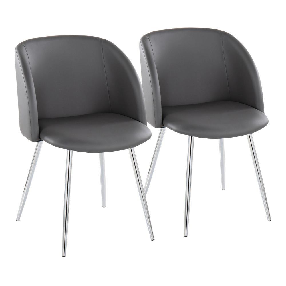 LumiSource Set of 2 Fran Dining Chairs Chrome/Gray: Upholstered, Metal Frame, Contemporary Style