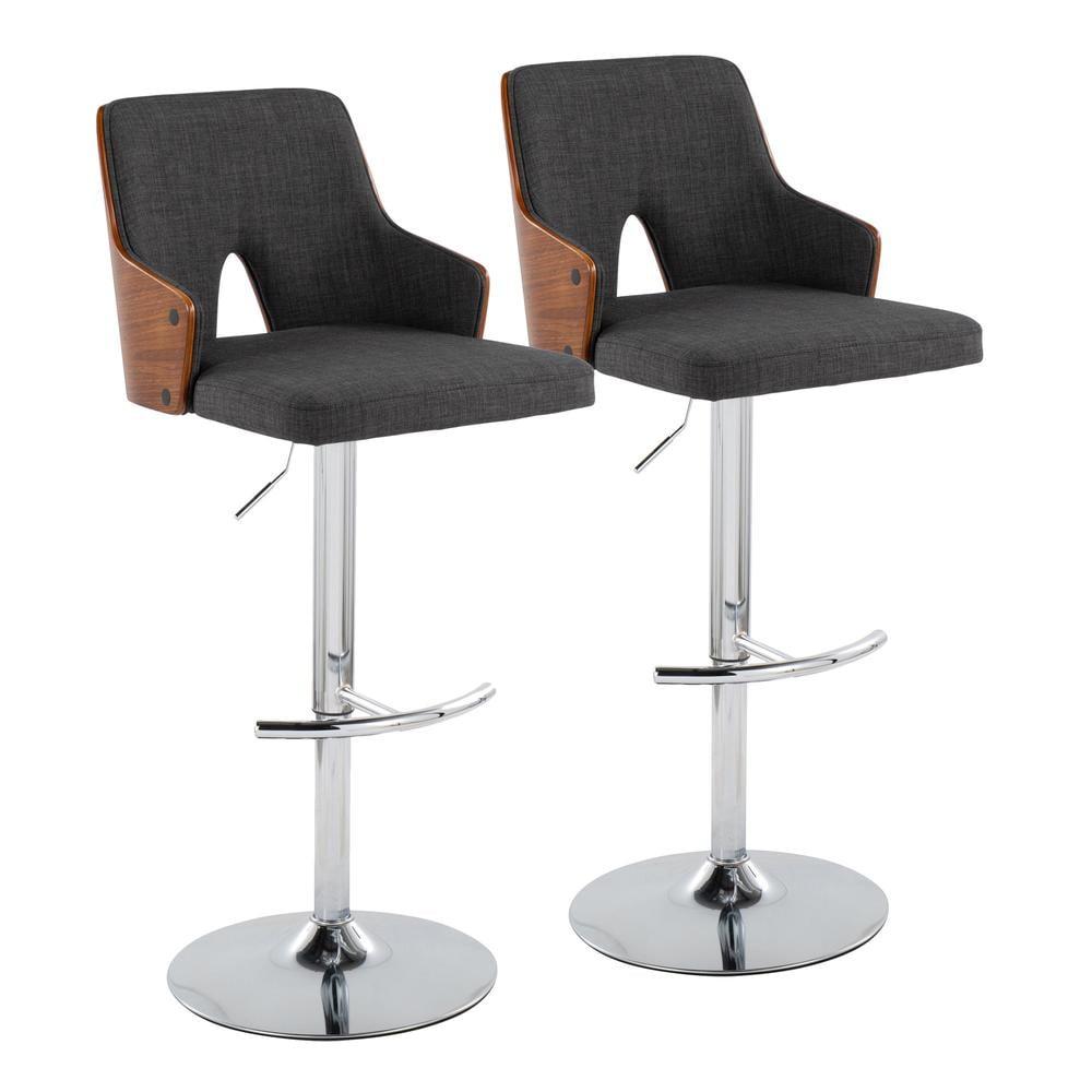 LumiSource Set of 2 Stella Adjustable Swivel Barstools Chrome/Walnut Wood/Charcoal