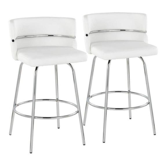 Set of 2 Cinch-Claire Counter Height Barstools Chrome/White - LumiSource: Metal Frame, Swivel Seat, Velvet Upholstery, Footrest