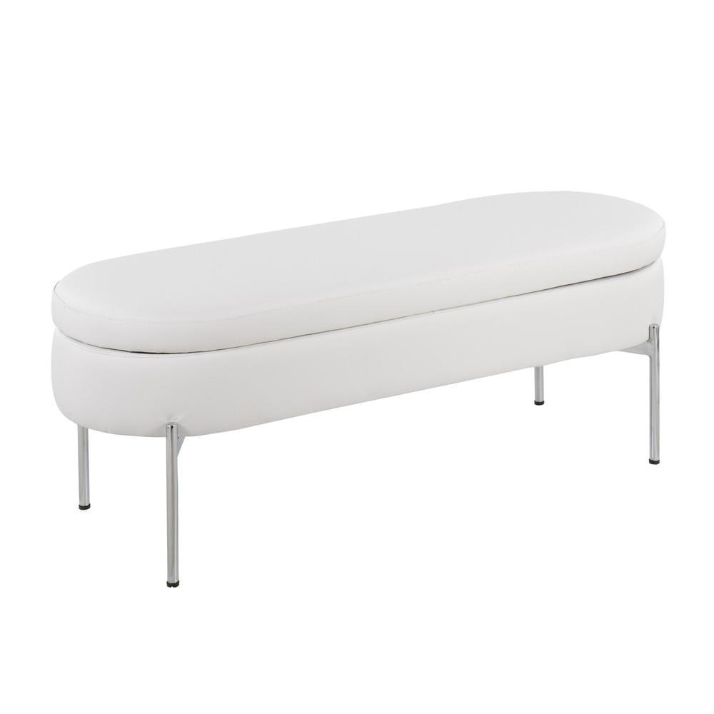 48" Chloe PU Leather Storage Bench with Lid, Chrome Base - LumiSource: Sleek Flip-Top, Roomy Interior