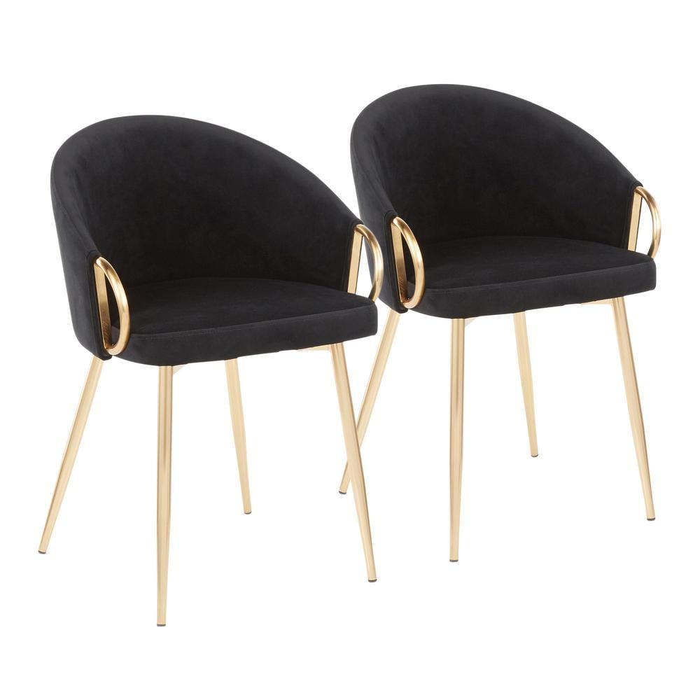 Elegant Black Velvet and Gold Metal Contemporary Dining Chair