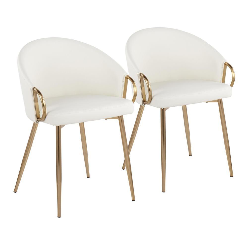 Set of 2 Claire Dining Chairs Gold/White - LumiSource: Modern Low Backrest, Steel Frame, Faux Leather