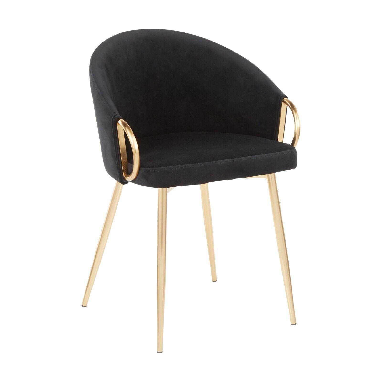 Claire Black Velvet Upholstered Low Arm Chair with Gold Metal Frame