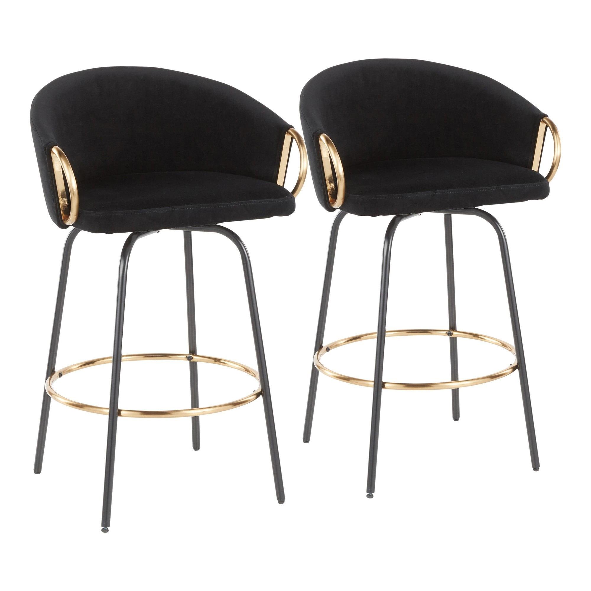 Modern Swivel Counter Stool in Black Velvet and Metal