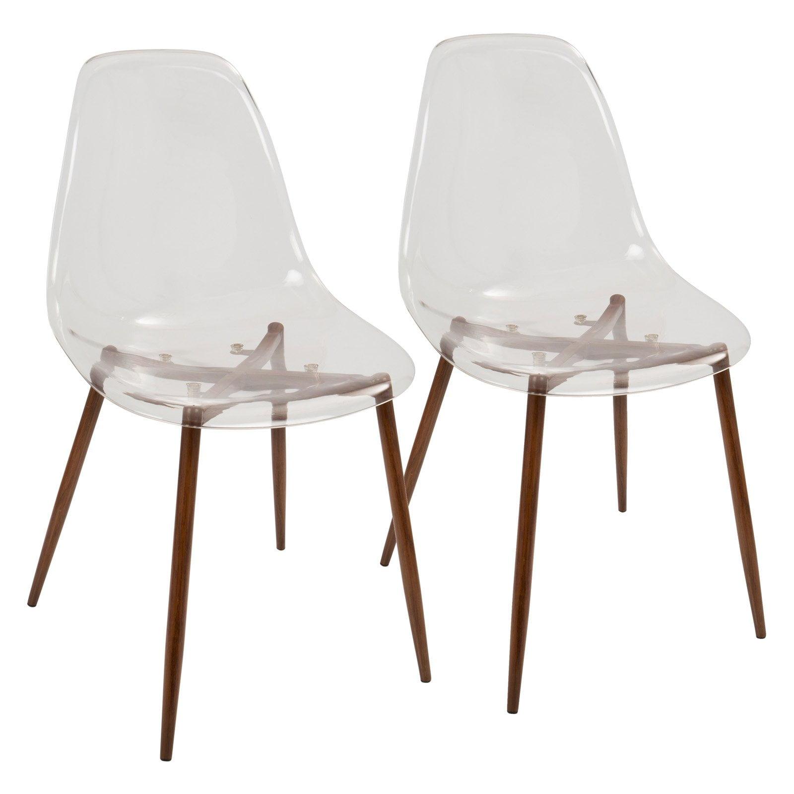 Clear Acrylic and Walnut Mid-Century Modern Side Chair