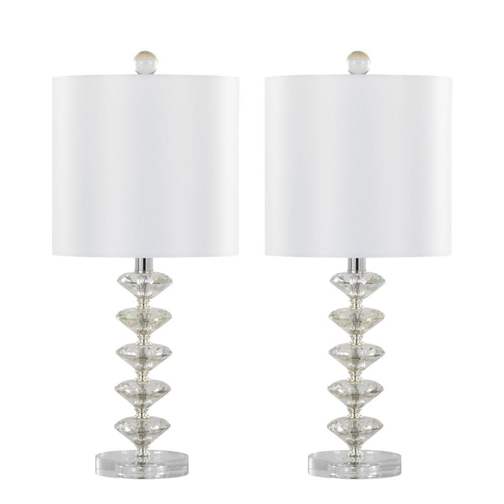 LumiSource (Set of 2) Diamond Stacked 23" Contemporary Crystal Table Lamps with Off-White Shade and Chrome from Grandview Gallery: Silk-Inspired