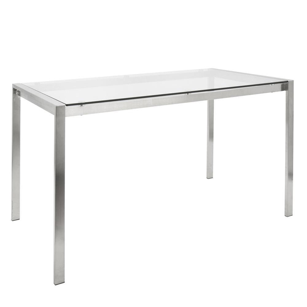LumiSource Fuji 47" Modern Dining Table Stainless Steel/Clear Glass: Sleek 4-Seater, Rectangular Top, Kitchen Furniture
