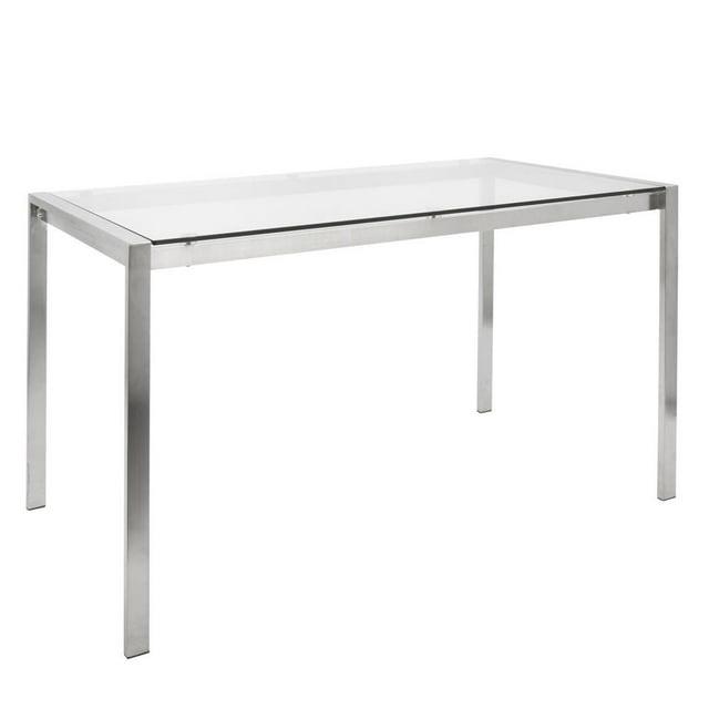 LumiSource Fuji 47" Modern Dining Table Stainless Steel/Clear Glass: Sleek 4-Seater, Rectangular Top, Kitchen Furniture