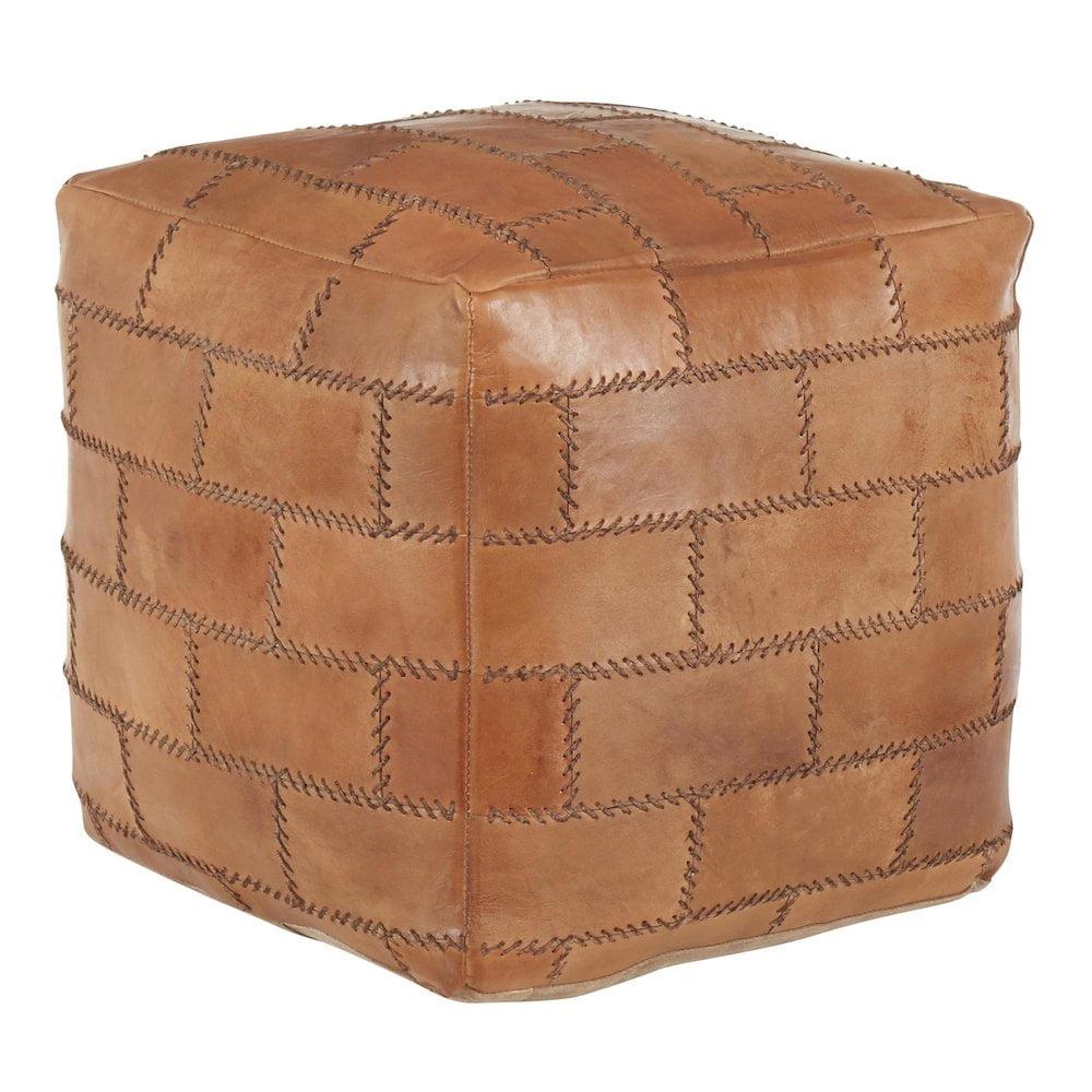 17 Stories Elchin Industrial Pouf In Brown Leather