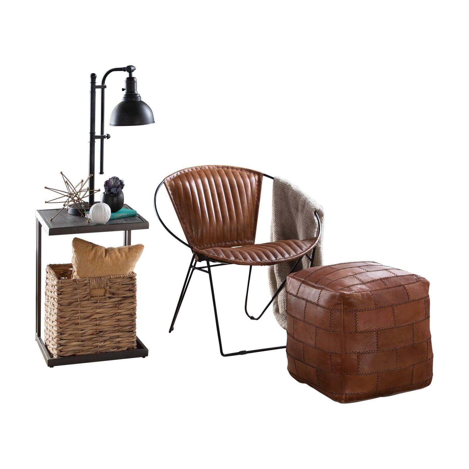 17 Stories Elchin Industrial Pouf In Brown Leather