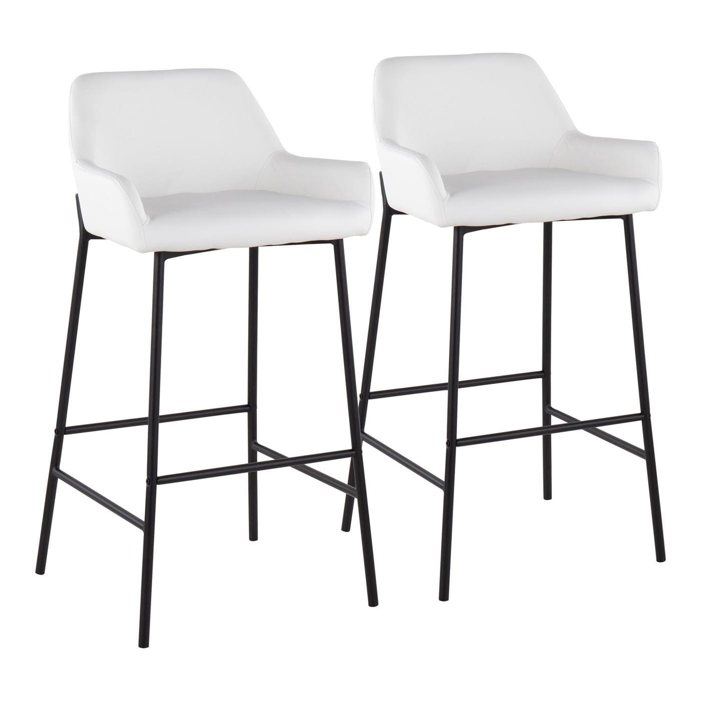 Set of 2 Daniella Metal Faux Leather Barstools Black/White - LumiSource: Upholstered, Fixed Height, Foam Filled