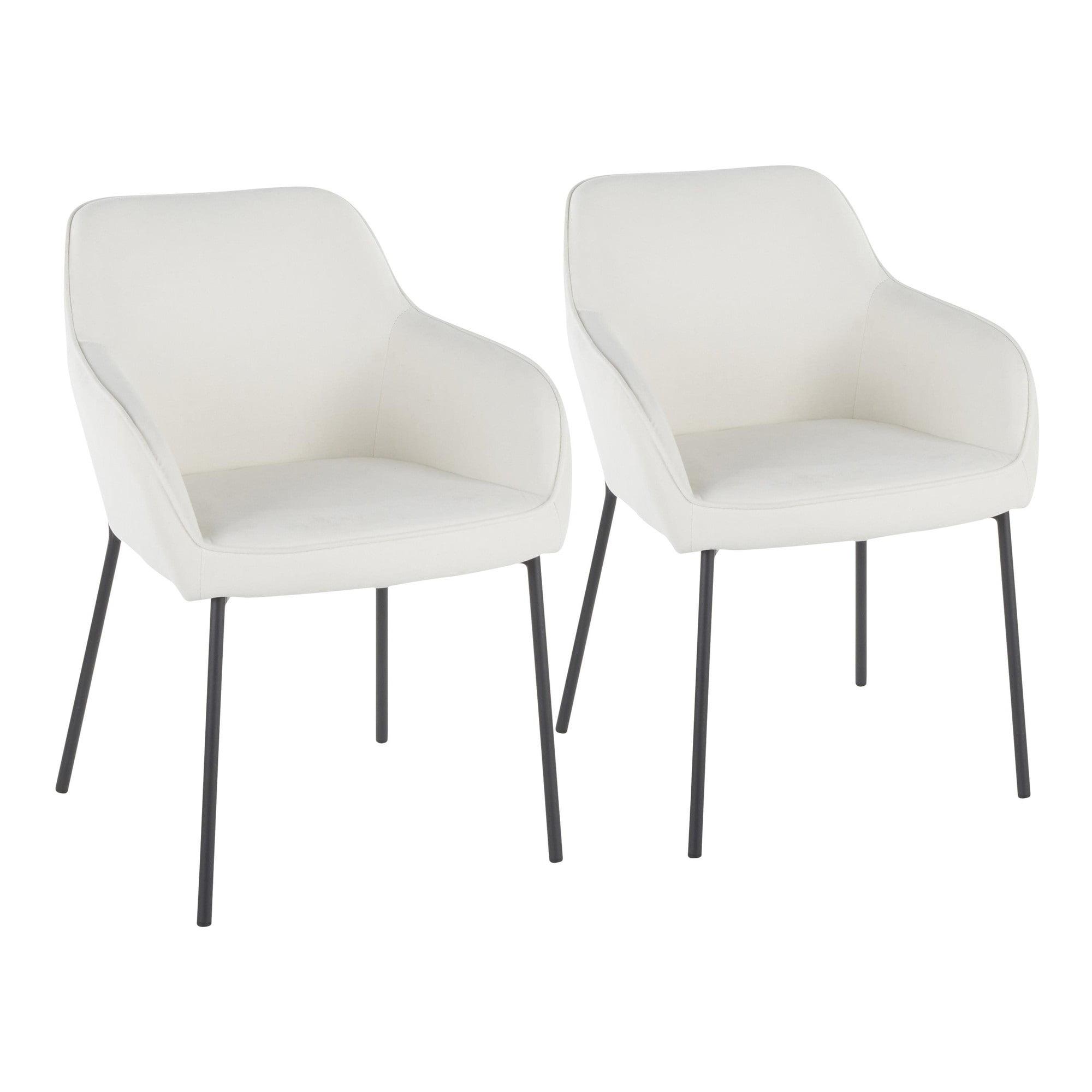 Cream Upholstered Arm Chairs with Black Metal Legs, Set of 2