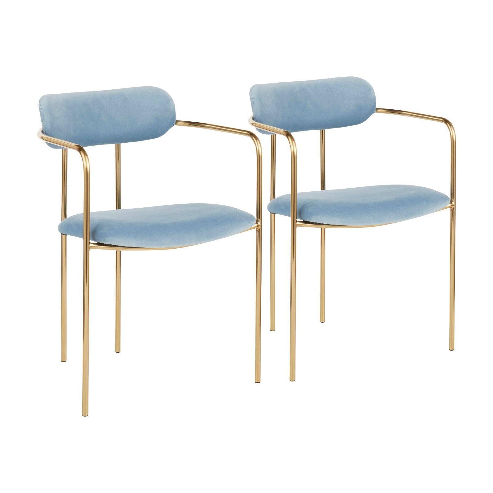 Set of 2 Demi Contemporary Chair Light Blue - LumiSource: Gold Frame, Velvet, Cushioned Seat