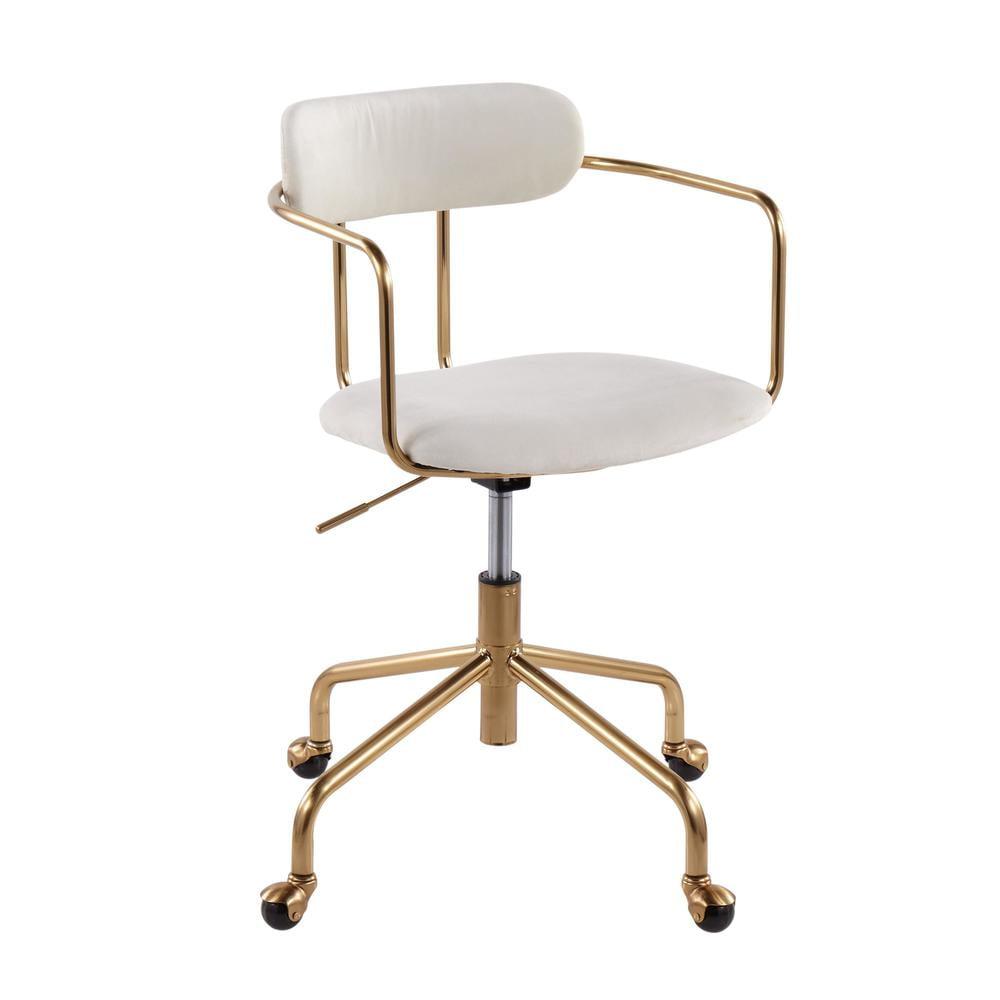 LumiSource Gold Metal, Cream Velvet Demi Office Chair