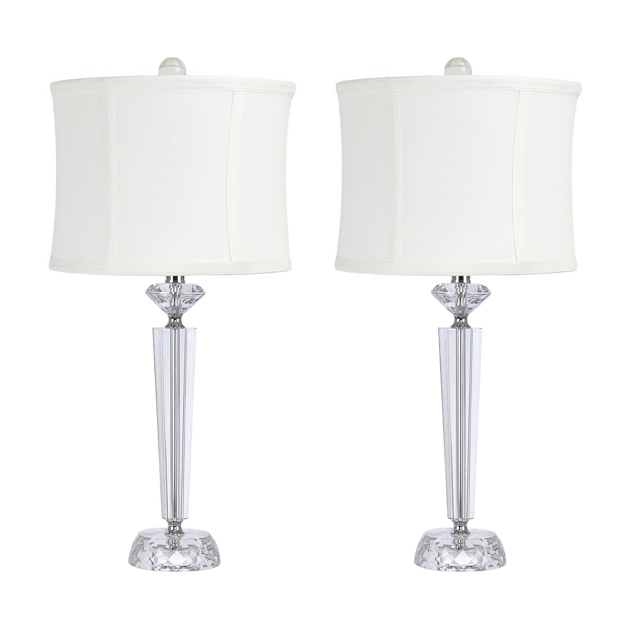 Set of 2 White Crystal Table Lamps with Drum Shades