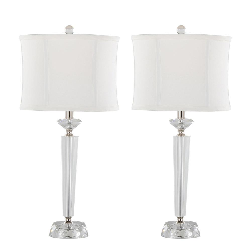 LumiSource (Set of 2) Diamond Torch 25.75" Contemporary Crystal Table Lamps with Off-White Shade and Polished Nickel from Grandview Gallery