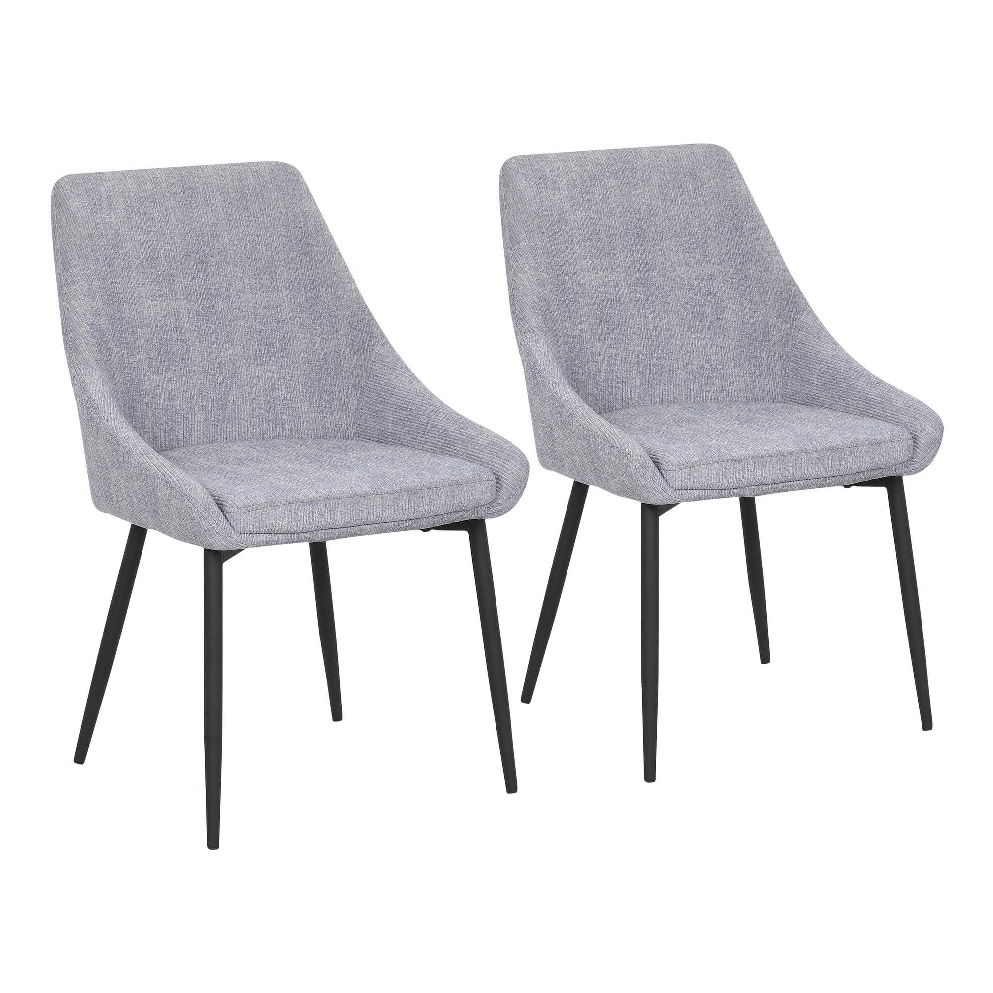 Set of 2 Gray Corduroy and Black Metal Side Chairs