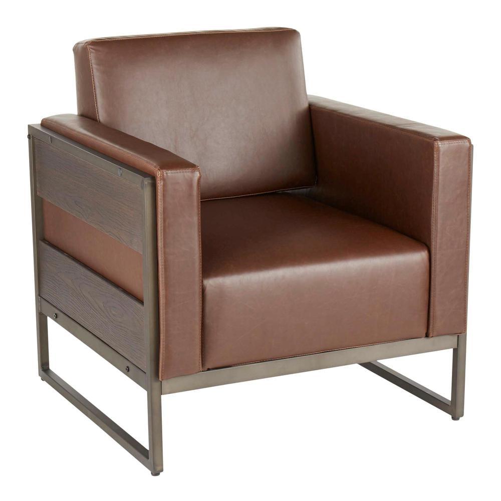 Drift Brown Faux Leather and Metal Lounge Chair