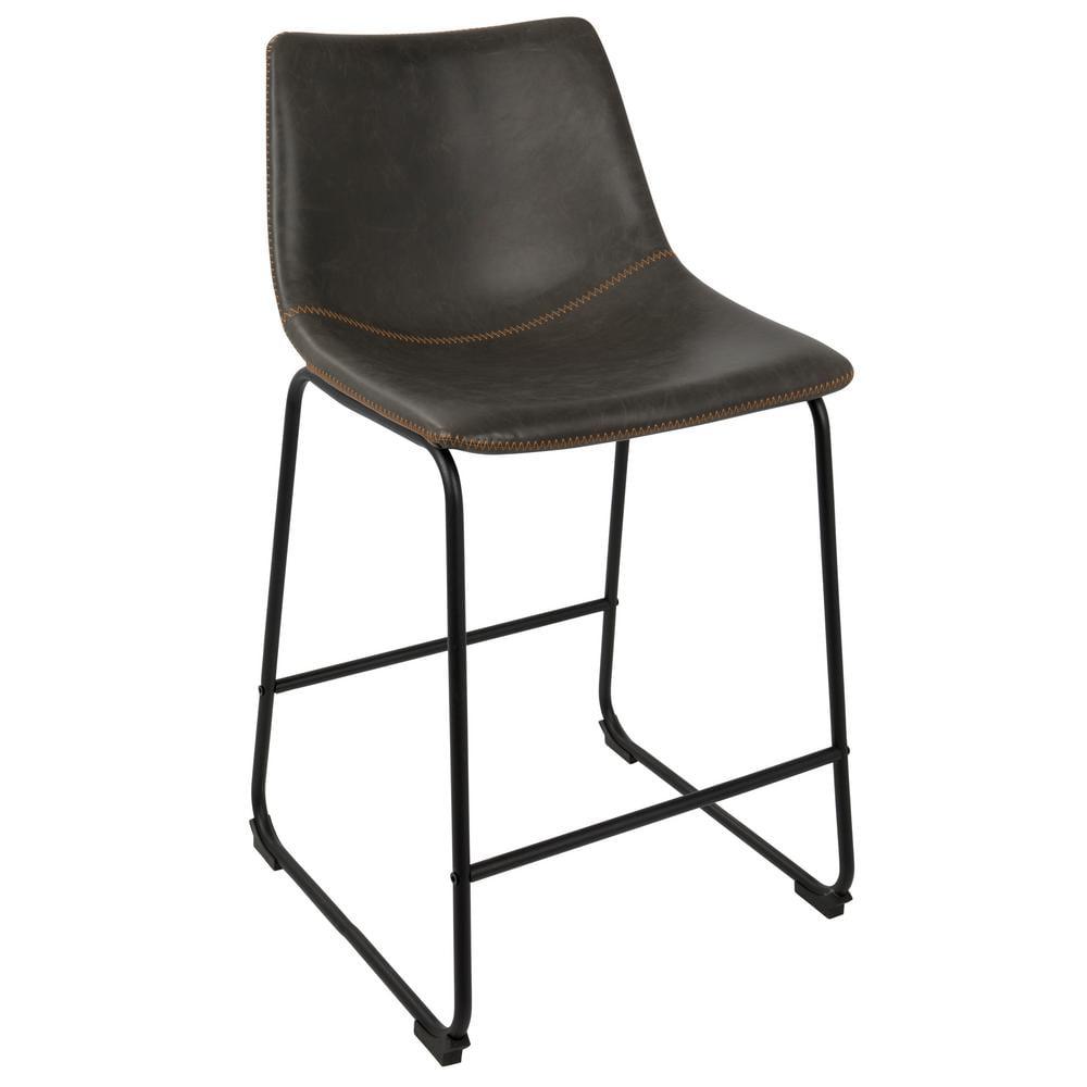 LumiSource Set of 2 26" Duke Industrial Counter Height Barstool Black/Gray: Upholstered, Metal Frame, No Assembly Required