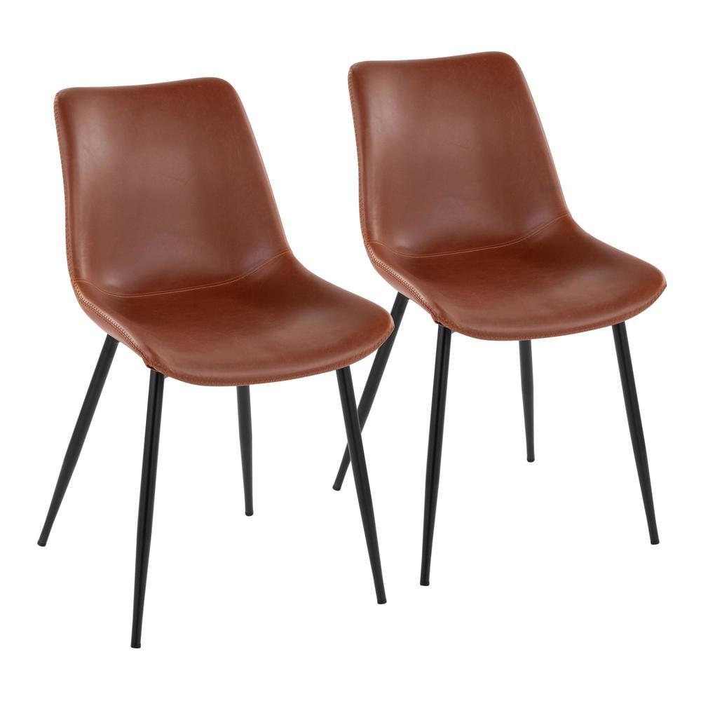 Set of 2 Durango Dining Chairs Black/Cognac: Vintage Faux Leather, Metal Legs - LumiSource