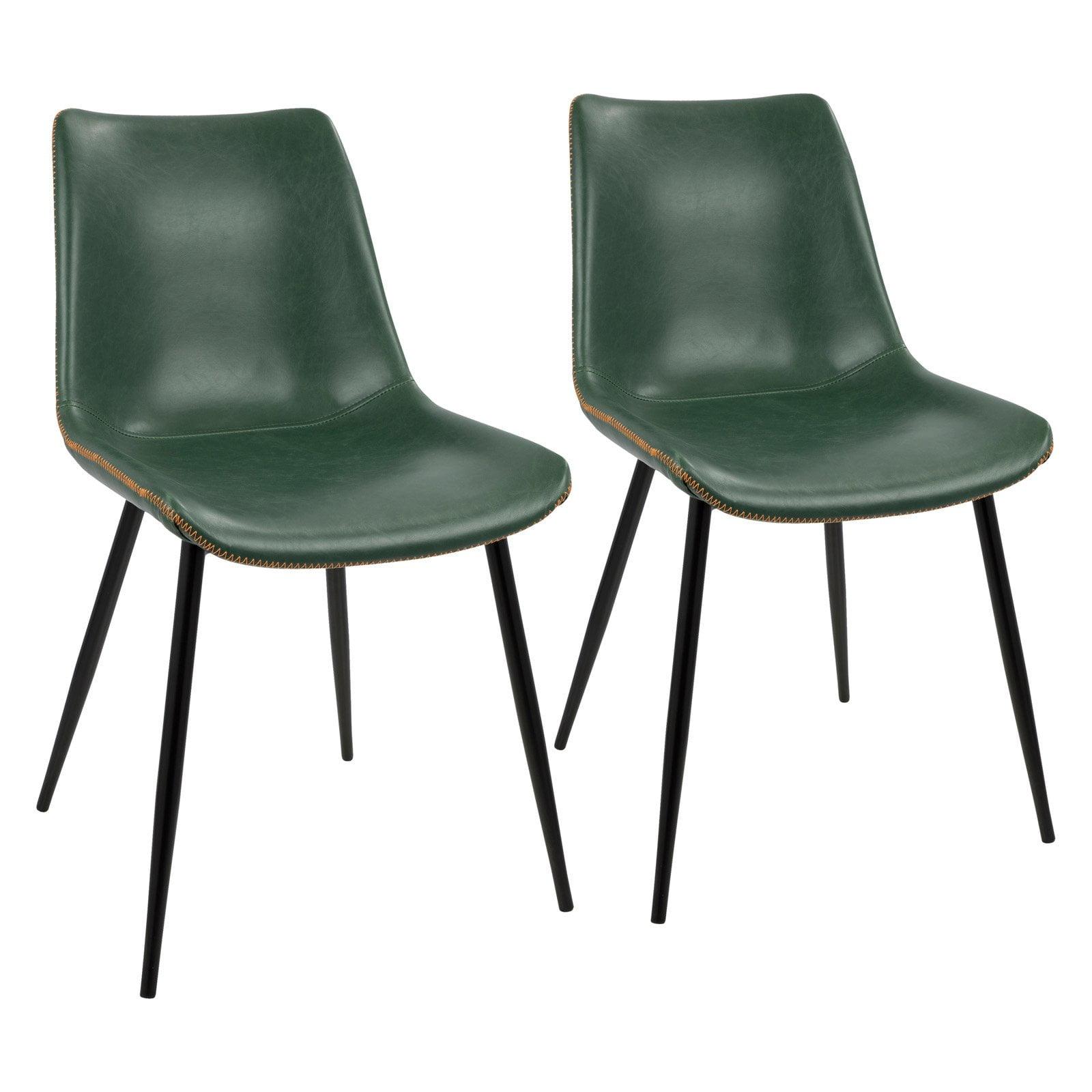 Set of 2 Durango Contemporary Dining Chair Green - LumiSource: Vintage Faux Leather, Metal Legs, Zig-Zag Stitching