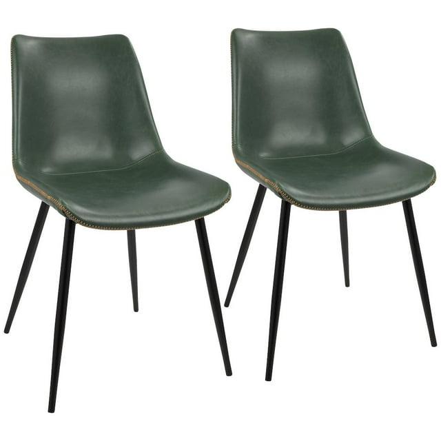 Set of 2 Durango Contemporary Dining Chair Green - LumiSource: Vintage Faux Leather, Metal Legs, Zig-Zag Stitching