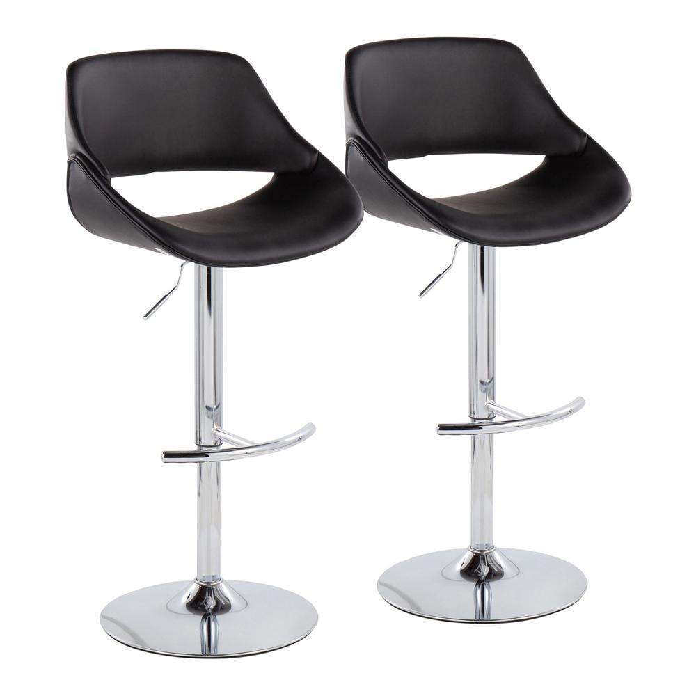 LumiSource Chrome, Black PU Fabrico Adjustable Bar Stool - Set of 2