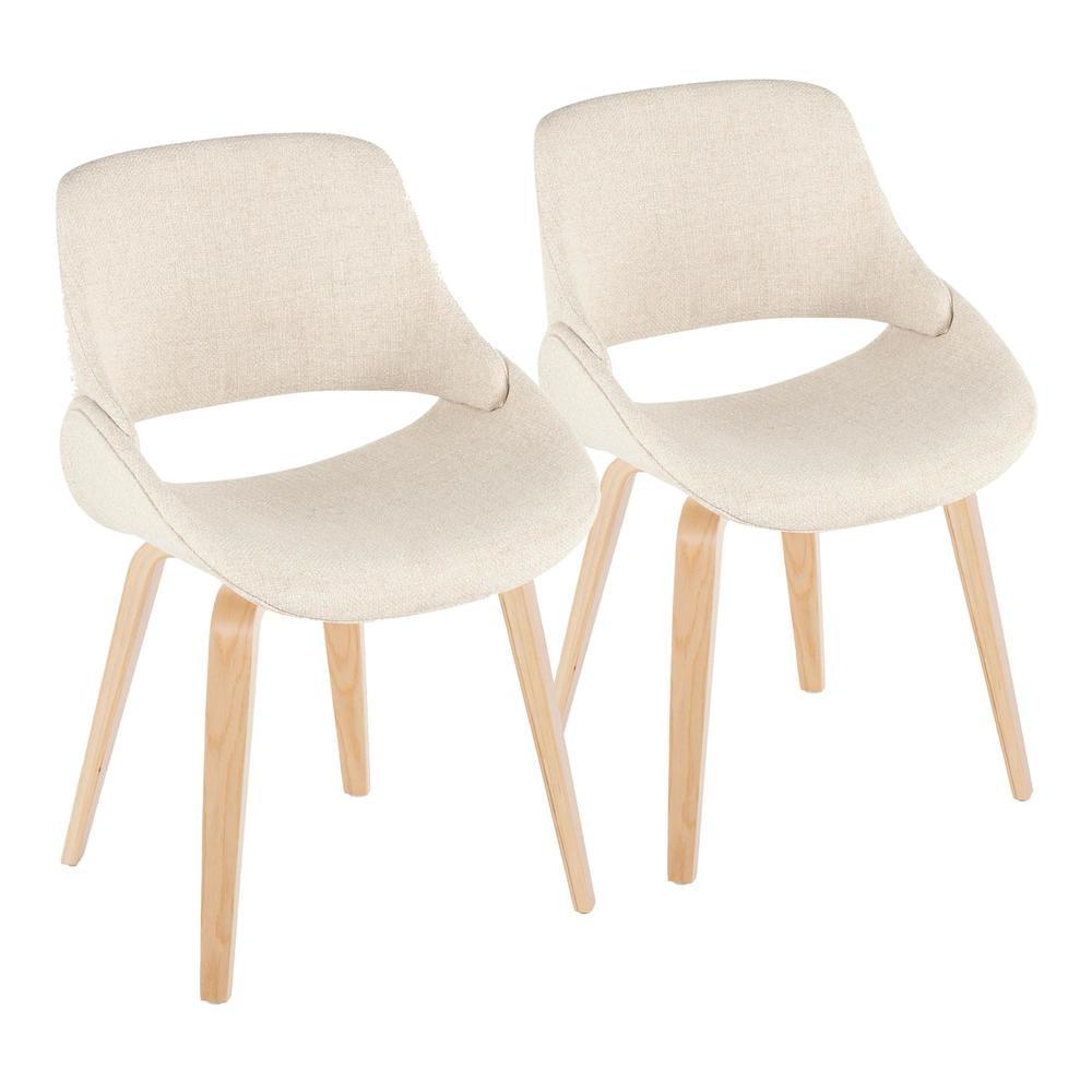 LumiSource Set of 2 Fabrico Dining Chairs Natural/Cream : Upholstered, Wood Frame, Foam Filled, Contemporary Style