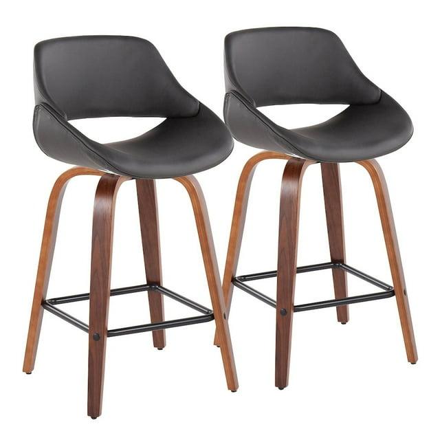 Set of 2 Fabrico Square PU Leather/Wood Counter Height Barstools Walnut/Gray/Black - LumiSource: Swivel, Foam-Filled, Veneer Finish, 250lbs Capacity