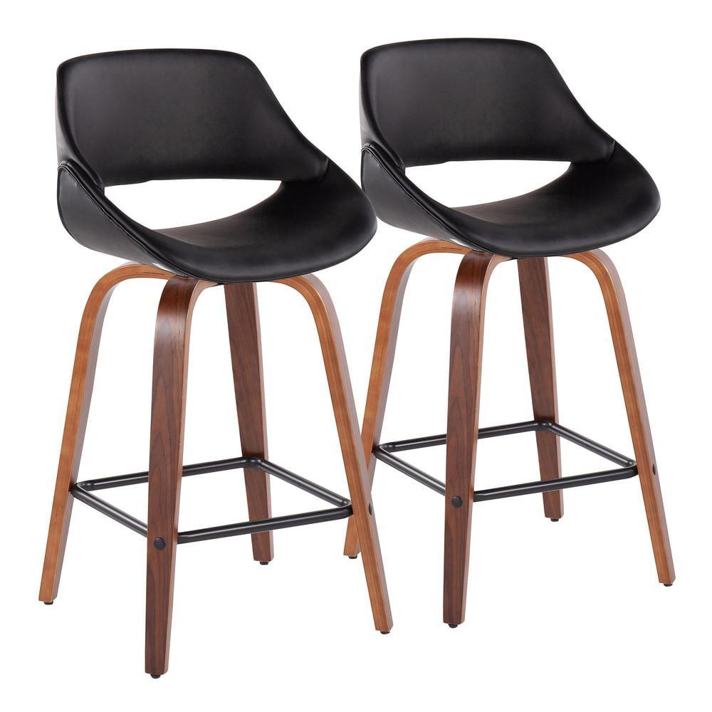 Set of 2 Fabrico Counter Height Barstools with Swivel Walnut/Black - LumiSource: Upholstered, 250lbs Capacity