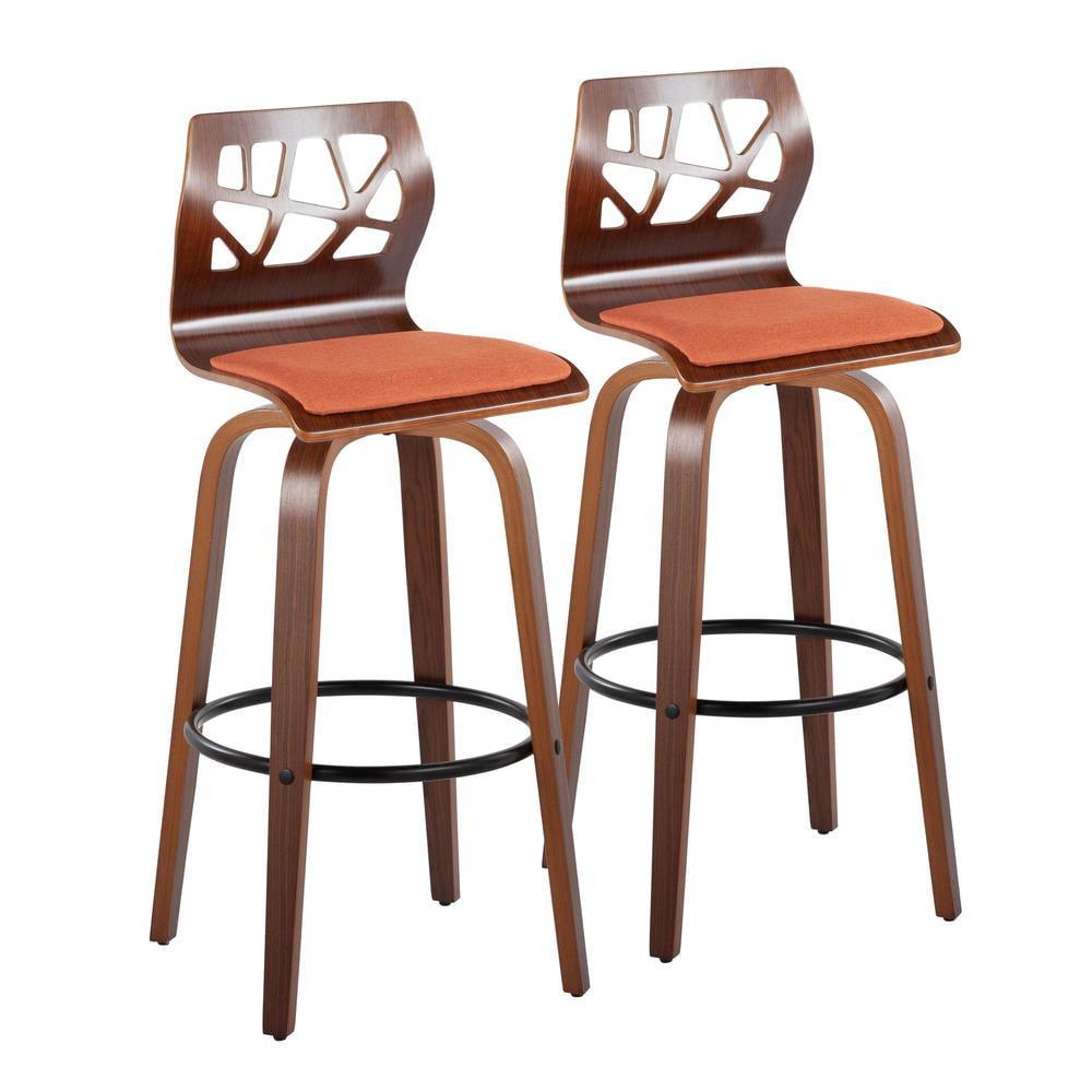 Set of 2 Folia Barstools Walnut/Black/Orange - LumiSource: Mid-Century Modern, Upholstered Seat, Wood Frame