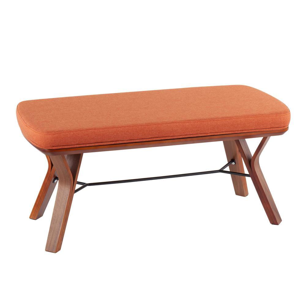 42" Folia Bench Polyester/Wood Walnut/Orange - LumiSource: Plush Seating, Tapered Legs