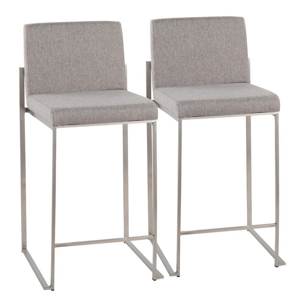 LumiSource Stainless Steel, Grey Fabric Fuji High Back Counter Stool - Set of 2