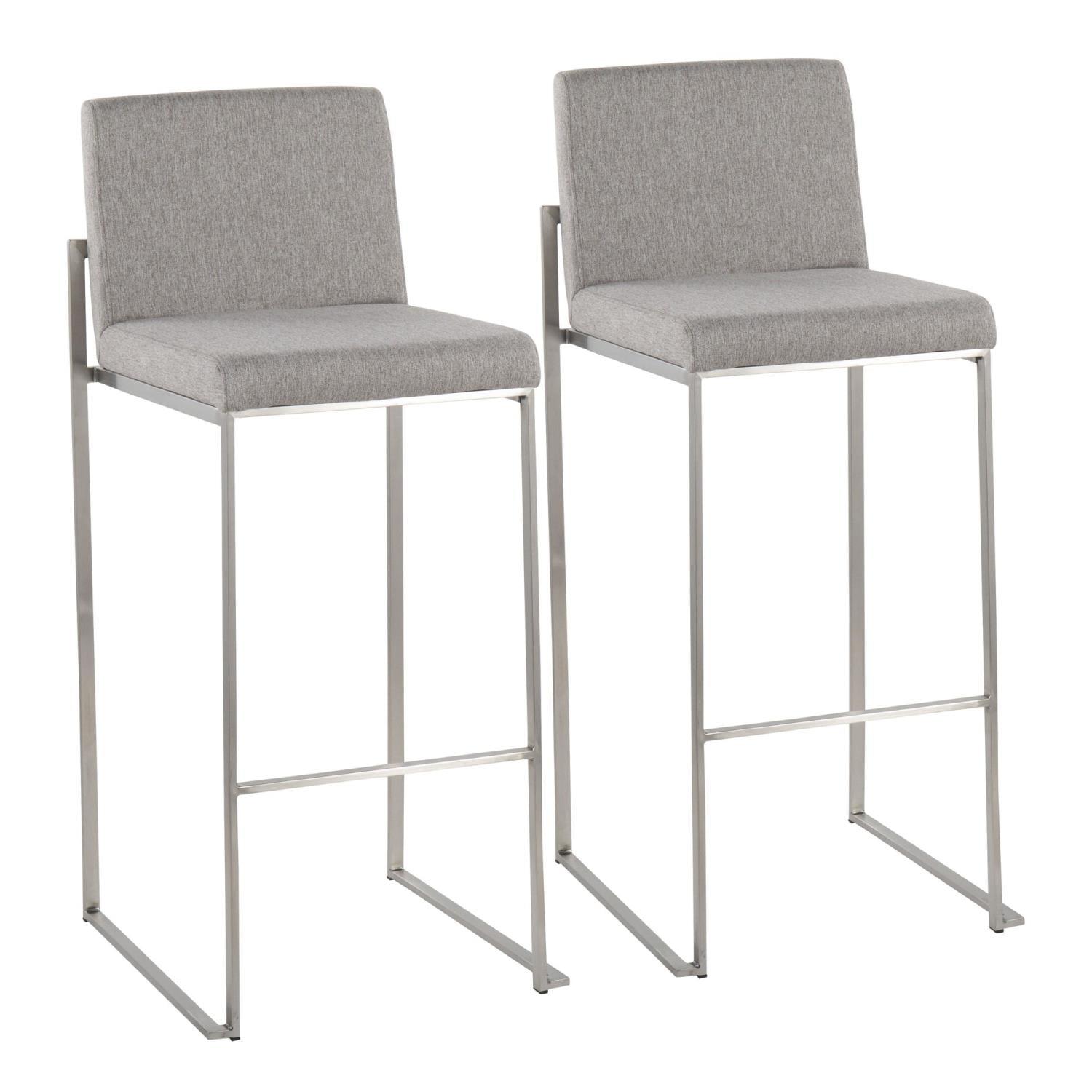 LumiSource Fuji High-Back Bar Stools, Gray/Stainless Steel, Set Of 2 Stools