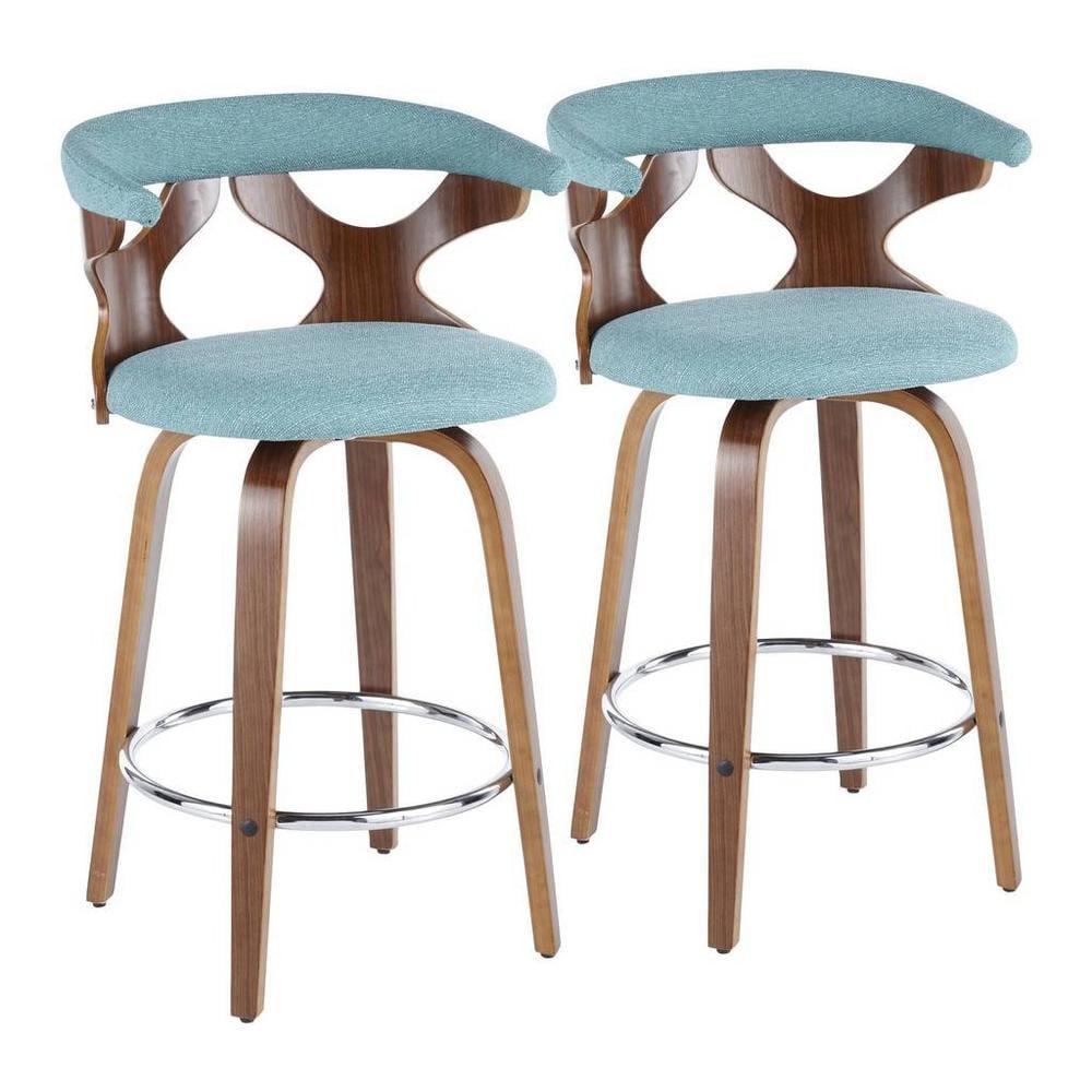 Light Blue Wood Swivel Mid Century Modern Counter Stool