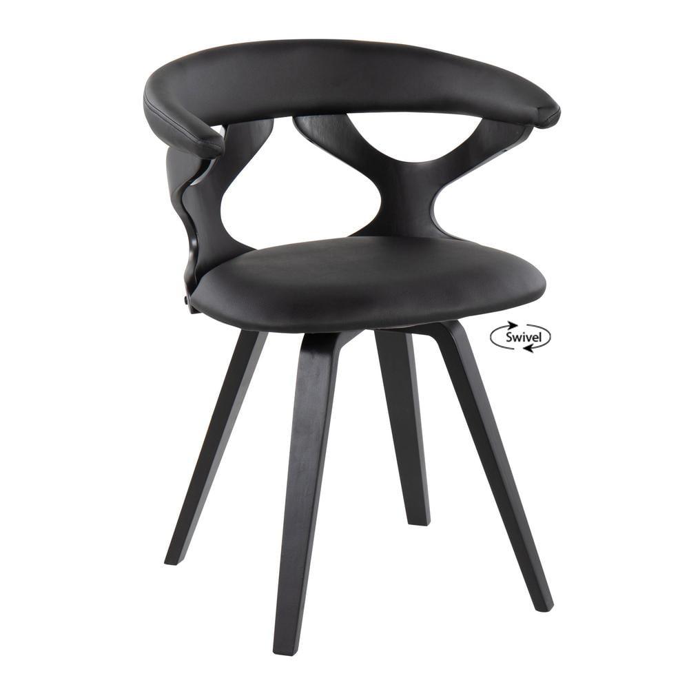 Gardenia PU Leather/Wood Dining Chair Black - LumiSource: Swivel Seat, Padded Upholstery, Bent Wood Legs