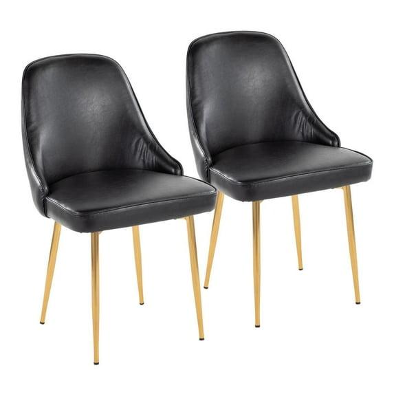 LumiSource Gold Metal, Black PU Marcel Dining Chair - Set of 2