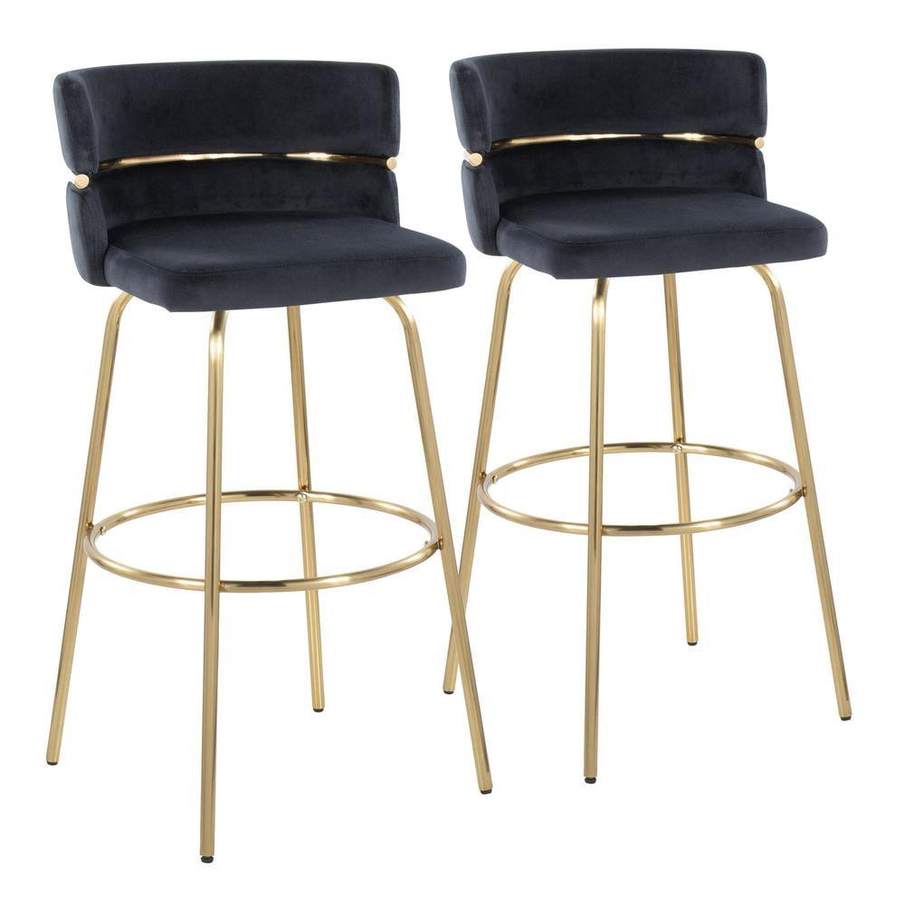 LumiSource Set of 2 Cinch-Claire Barstools Gold/Black: Velvet Upholstery, Swivel Function, Metal Legs