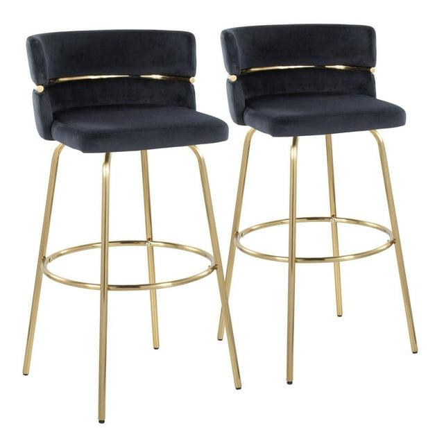 LumiSource Set of 2 Cinch-Claire Barstools Gold/Black: Velvet Upholstery, Swivel Function, Metal Legs