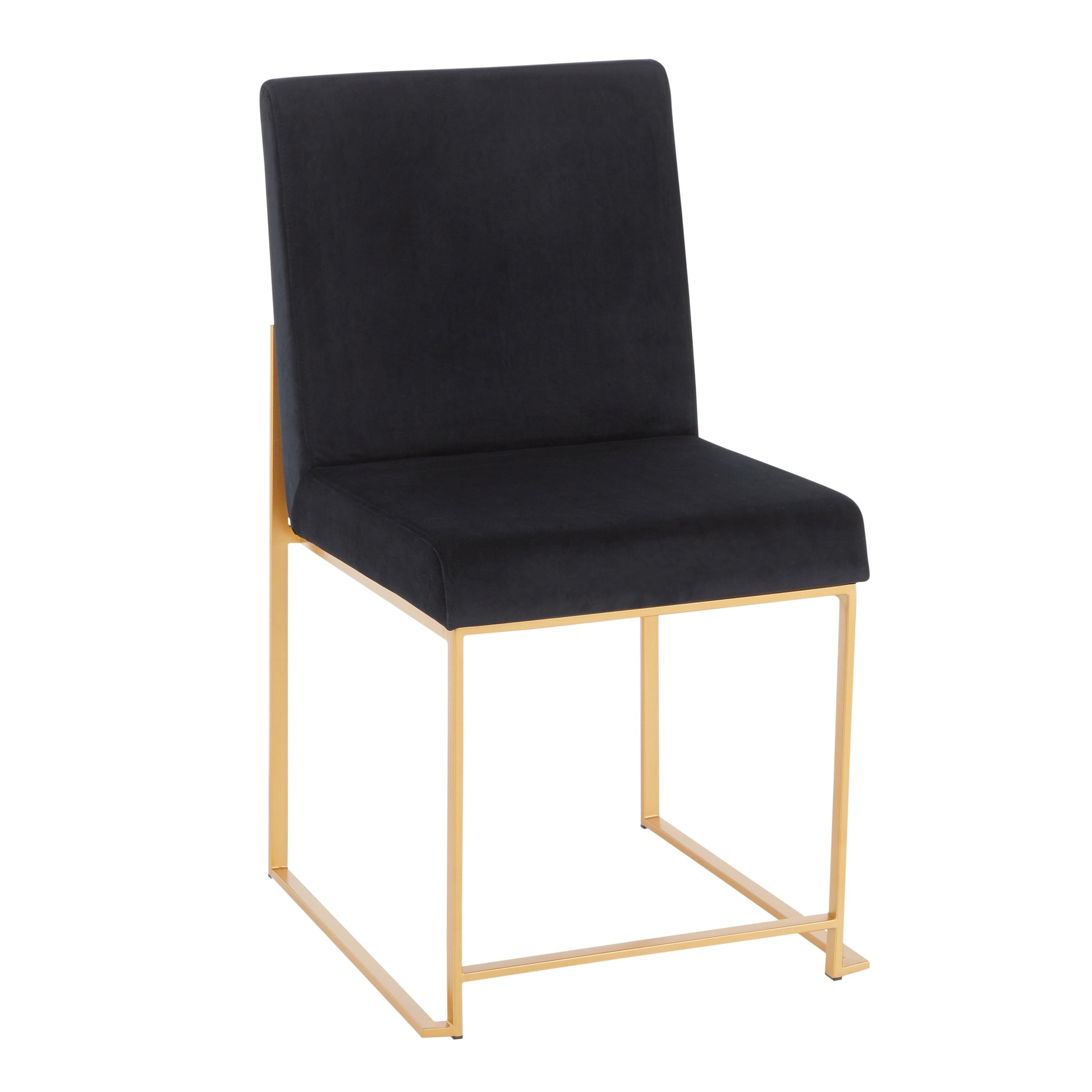Set of 2 High Back Fuji Contemporary Dining Chairs Gold/Black Velvet - LumiSource: Upholstered, Metal Legs, Chrome-Plated Finish