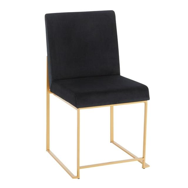 Set of 2 High Back Fuji Contemporary Dining Chairs Gold/Black Velvet - LumiSource: Upholstered, Metal Legs, Chrome-Plated Finish
