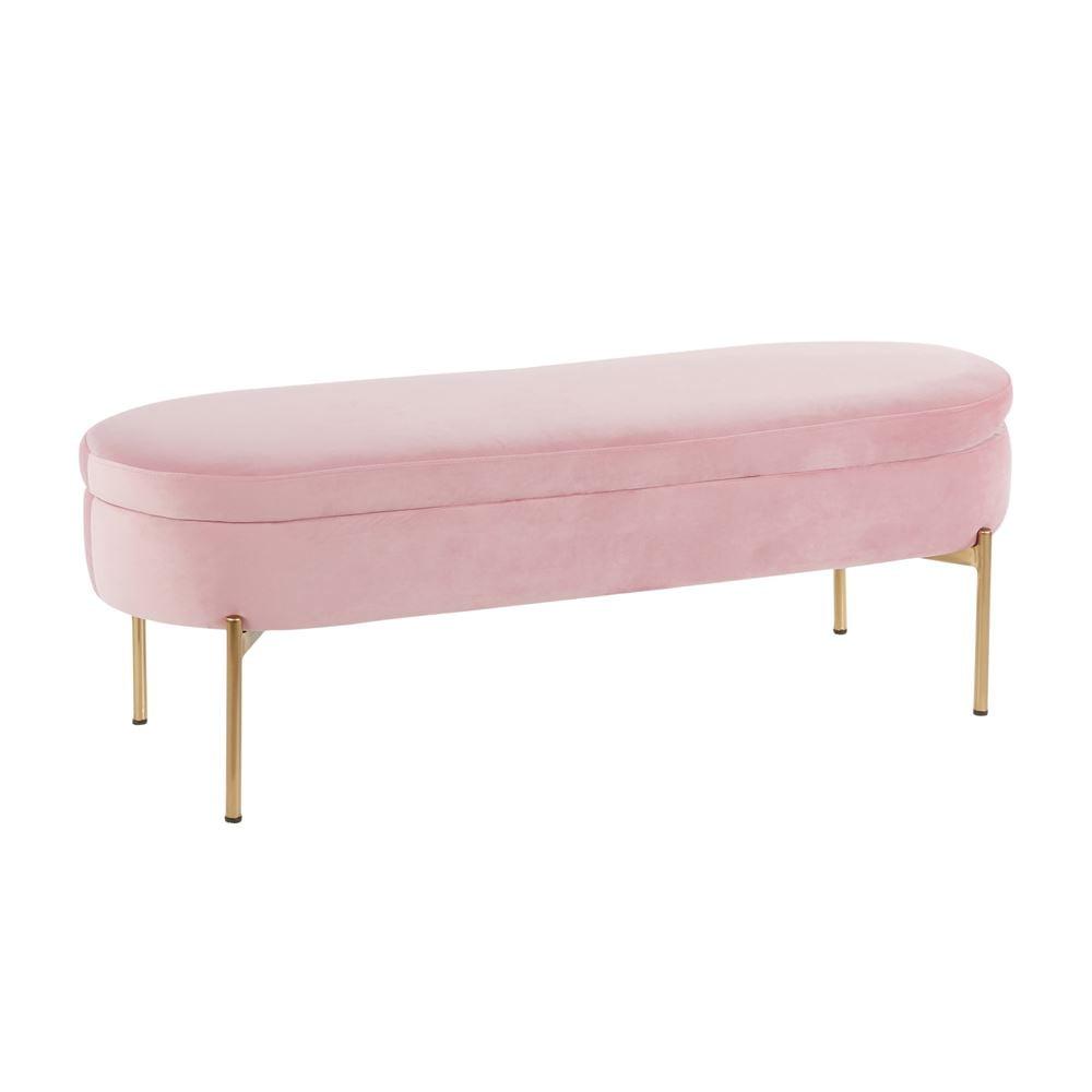 48" Chloe Contemporary Upholstered Storage Bench Gold/Blush Pink - LumiSource: Velvet, Flip-Top Lid, Metal Base