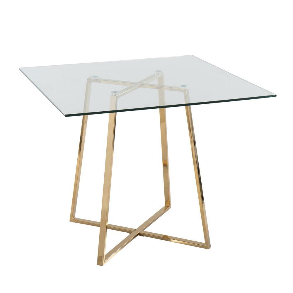 36" Cosmo Square Dining Table Gold/Clear Glass - LumiSource: Modern Pedestal Base, Seats 4