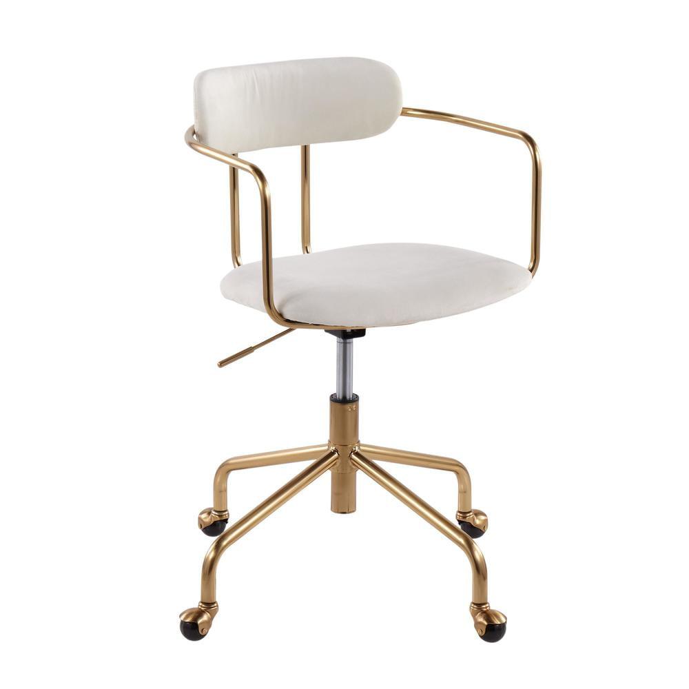 Cream Velvet Swivel Task Chair with Gold Metal Frame