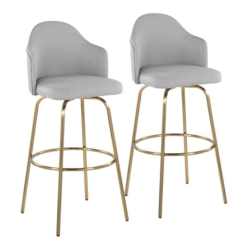 LumiSource Gold Metal, Light Grey Fabric Ahoy Bar Stool - Set of 2