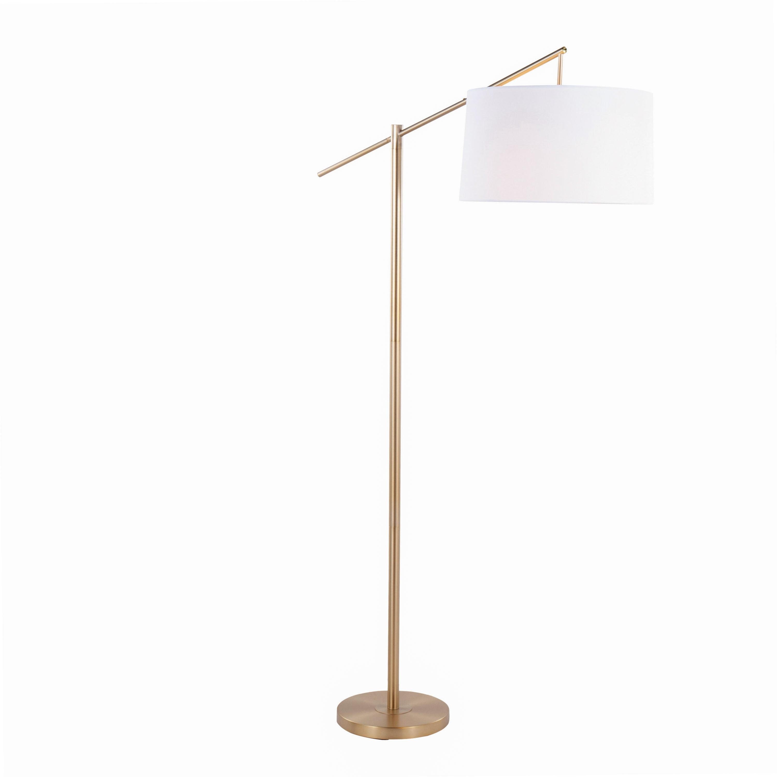 LumiSource Casper 69" Contemporary Metal Floor Lamp: Angular Body, Off-White Drum Shade, UL Listed