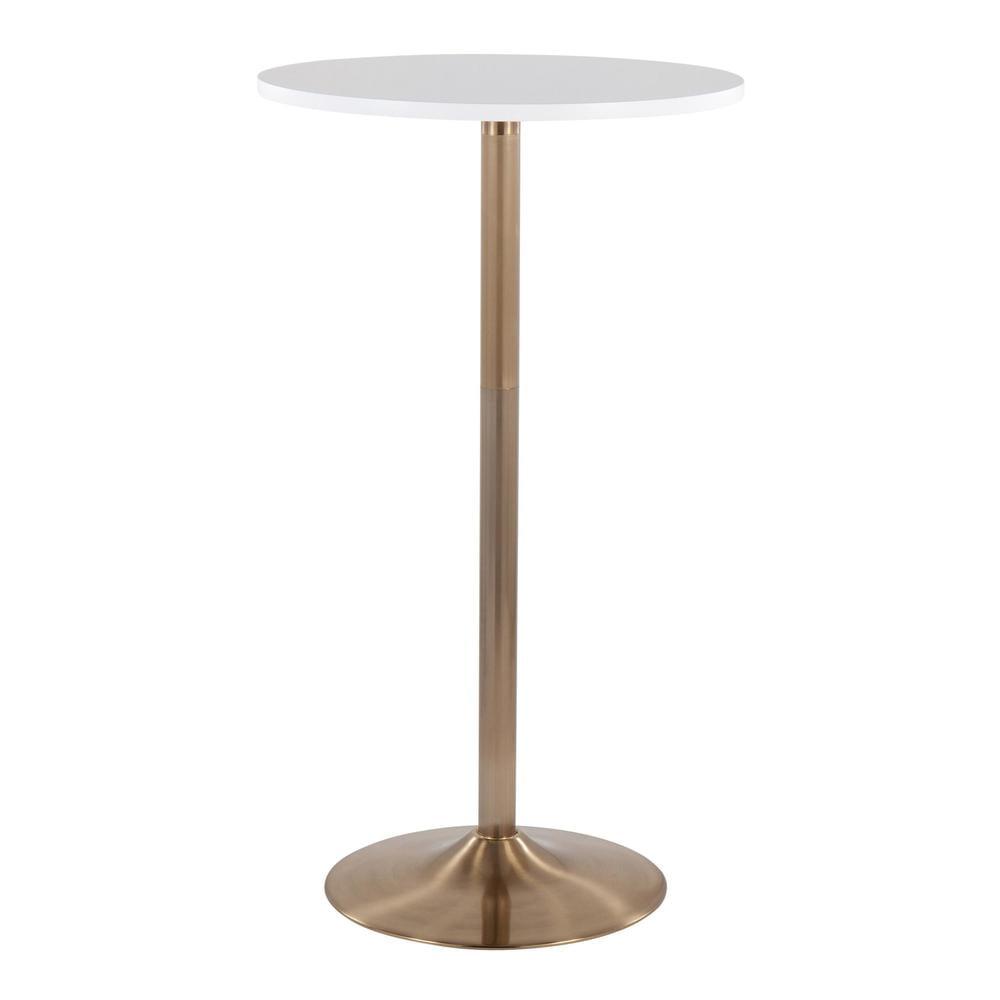 Pebble 24" Bar Height Table Gold/Whites - LumiSource: Modern Round Pedestal, MDF Top, Metal Frame, Seats 2