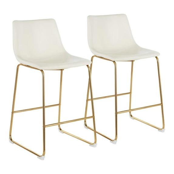 LumiSource Gold Metal, White PU Duke Counter Stool - Set of 2