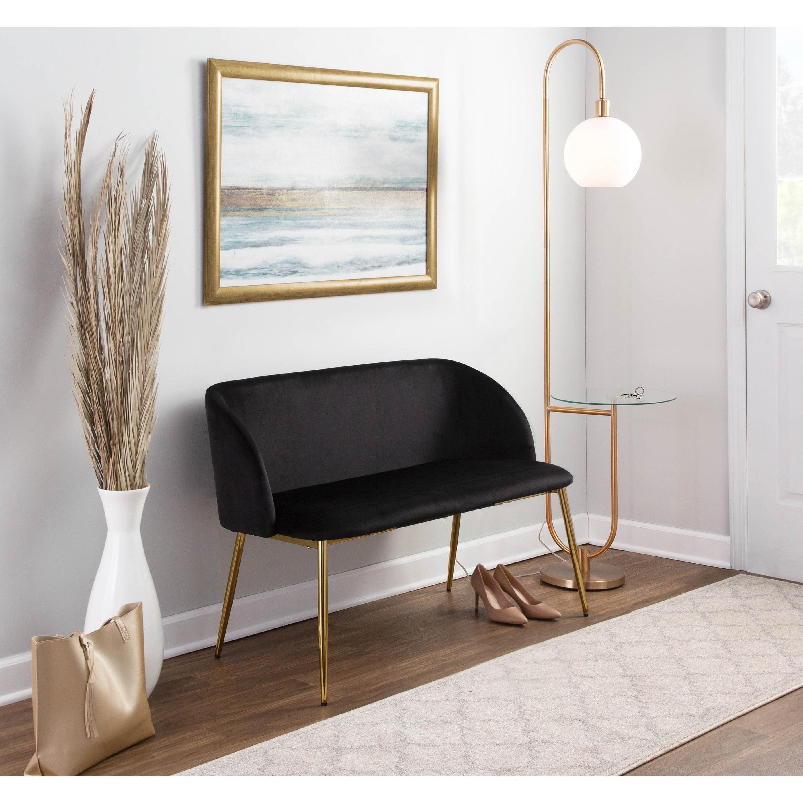 46" Fran Glam Bench Steel/Velvet Gold/Black - LumiSource: Upholstered Banquette with Padded Back